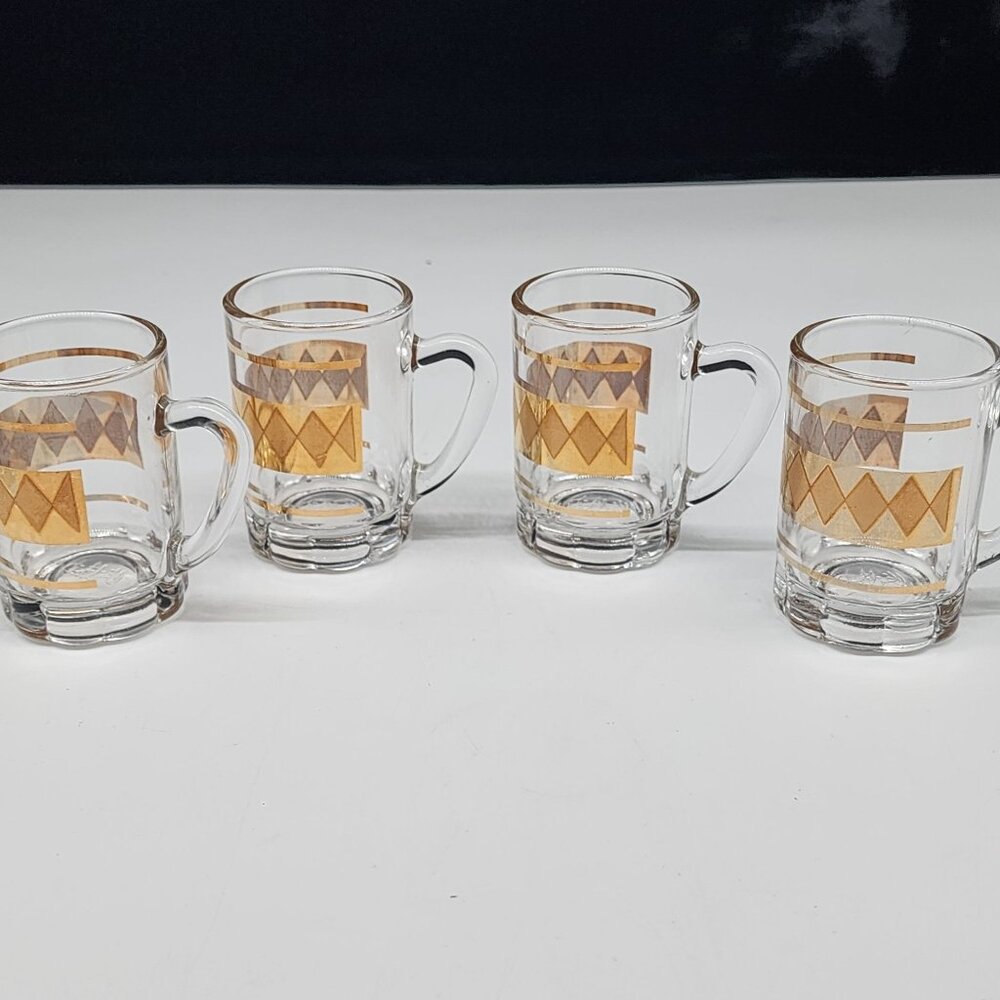 Vintage Turkish Pasabahce Diamond Pattern Design Tea Coffee Cup Glass w Handles